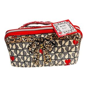 Brighton Wild Love Cosmetic Bag Travel Bag Hearts Leopard 9”W x 5”D x 4.5”H